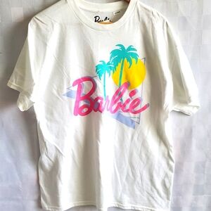 NEW * Cute & Fun BARBIE T-shirt Cali & Florida Vibes Vibrant Pink Teal on White